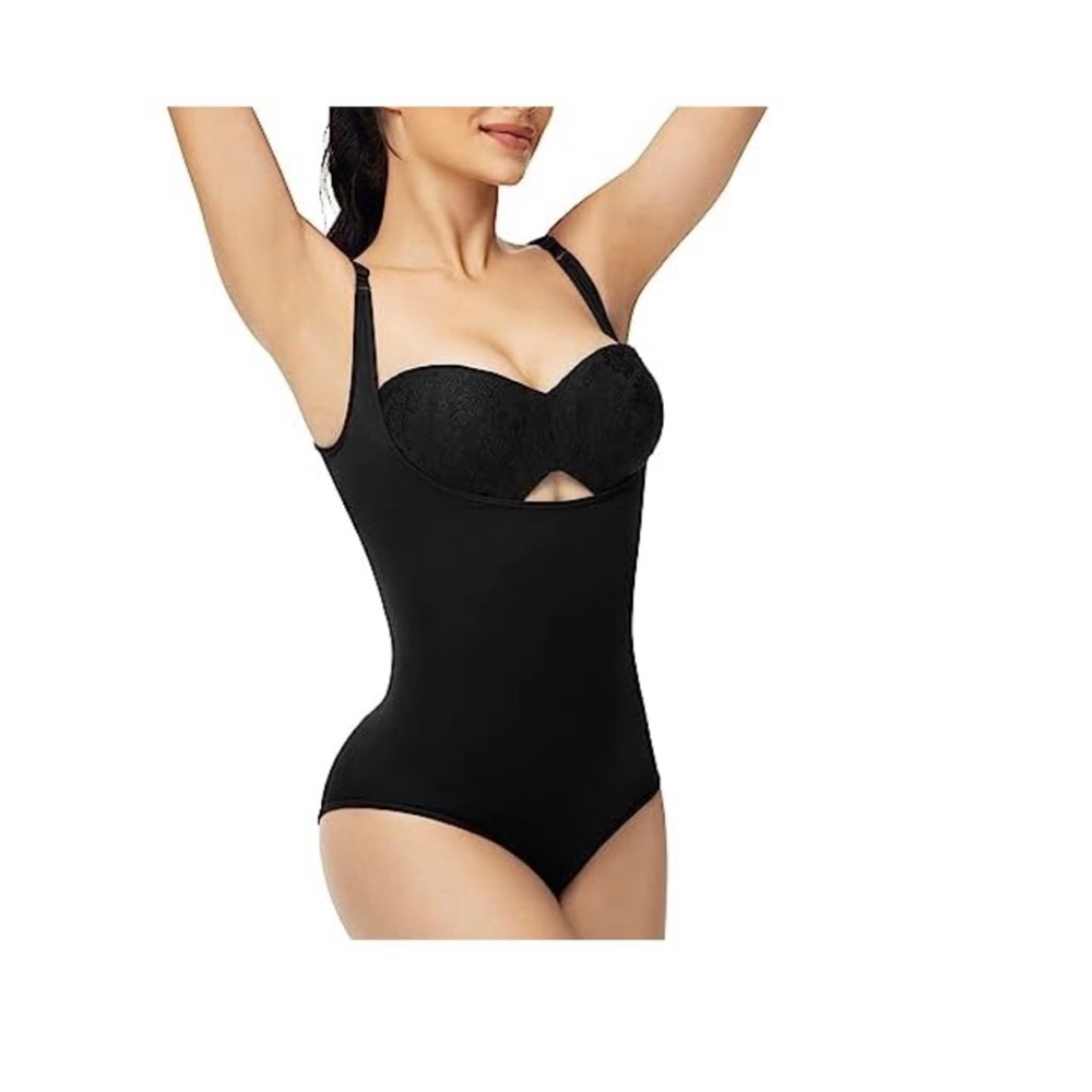 Attlady Shapewear black open bust tummy control body suit. Sz Large